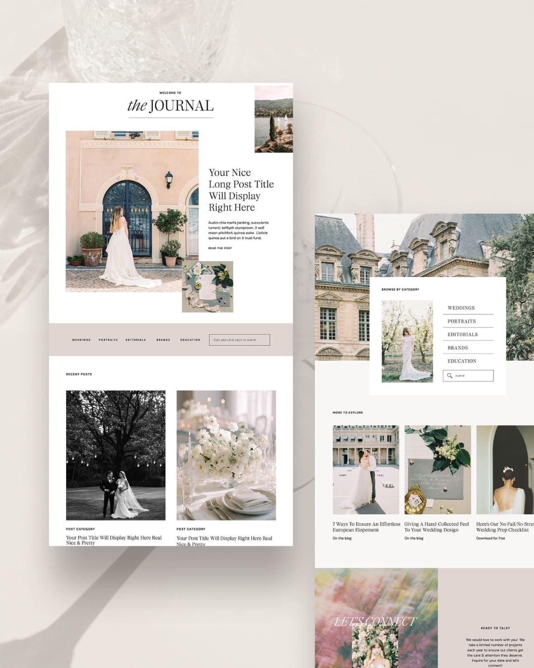 2 full length screenshots of a showit blog design for photographers