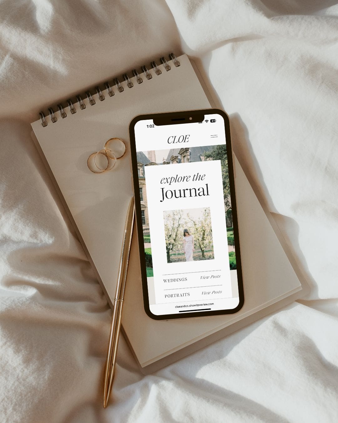 mobile phone displaying a blog page from the Cloe Showit website template